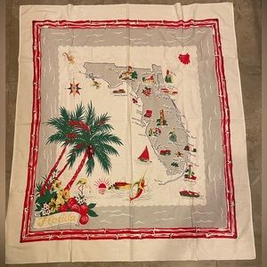 Vintage Florida Tablecloth or Wall Hanging, Map of Florida